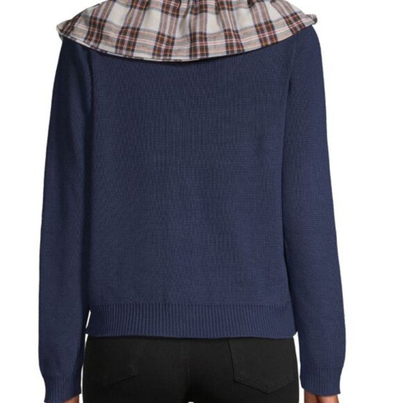 NWOT English Factory Navy Cardigan with Plaid Ruffle Size M - Picture 3 of 10